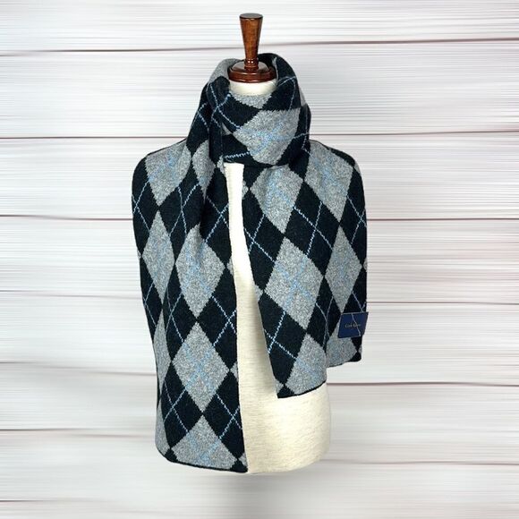 NWT Club Room Wool Blend Blue Gray Argyle Long Chunky Scarf Men’s Women’s - Picture 5 of 11